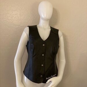 Harley-Davidson Women’s Black Pigskin Leather Biker Vest Gilet Waistcoat Large